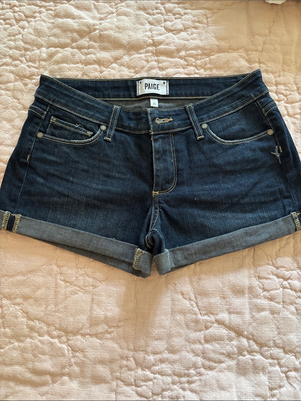 PAIGE Indigo Roll-Cuff Denim Shorts